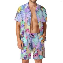 Men's Tracksuits Purple Butterfly Men Sets Animal Casual Shorts Aesthetic Fitness Outdoor Shirt Set Short Sleeve Custom Oversize Suit Gift