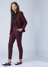 Women's Two Piece Pants Customised Business Set Wine Red Office Dress Formal Party Wedding Evening 2-piece (Jacket Pants)