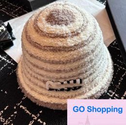 Bucket Hat Internet Celebrity Knitted Bucket Hat Japanese Style All-Matching Winter Dome Basin Hat Face-Looking Small Stripes Bucket Hats