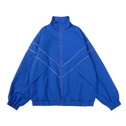 Mens Jackets Men Hip Hop Streetwear Reflective Striped Jacket Coat Zipper Up Windbreaker Harajuku Thin Sports Black Blue 230905