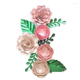 Decorative Flowers Wreaths Handmade Cardstock Rose Diy Paper Leaves Set For Wedding Event Backdrops Decorations Nursery Wall Deco Dh5Fb