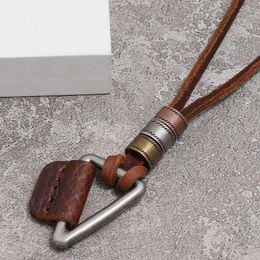 Pendant Necklaces Brown Minimalist Punk Trend Men's Cowhide Necklace Retro Alloy Women Jewellery