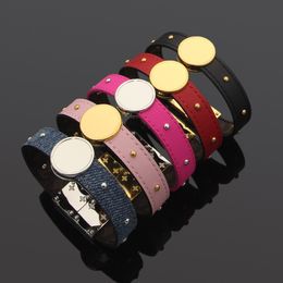 V-round double-sided leather bracelet nail bracelets WOMEN MEN Designer Jewellery B098