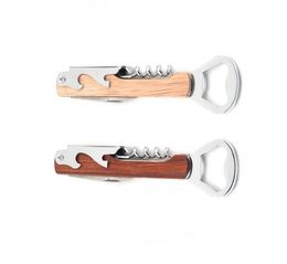 Wood Handle Wine Opener Stainless Steel Hand-Held Deluxe Bottle Opener Corkscrew Double Hinge Waiters Wine Bottle Opener SN864