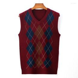 Men's Vests Men 8% Wool Knit Tank Sweater Jumpers Sleeveless Argyle Contrast Retro Vintage Casual Basic For Autumn Winter TULUJ20