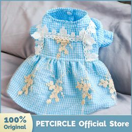 Dog Apparel PETCIRCLE Dresses Vintage Lace Blue Check Dress Fit Small Puppy Pet Cat All Seasons Cute Costume Clothing Skirt