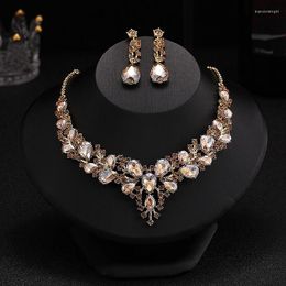 Necklace Earrings Set Fashionable Versatile Evening Dress Luxury Crystal Gem Collar Women's Bridal Wedding Accessories