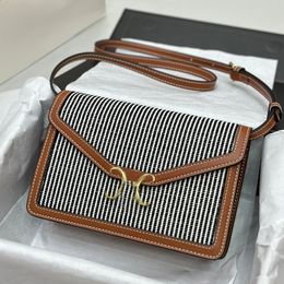 Mini Bag Crossbody Envelope Bag Women Clutch Purse Wallets Striped Fabric Cow Leather Shoulder Handbag Iphone Bags Internal Zipper Card Bag Autumn Winter New Style