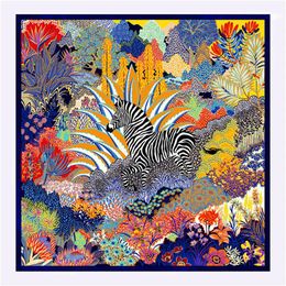 Twill Silk Scarf Women Jungle Horse Printing Square Scarves Fashion Wraps Female Foulards Large Hijab Shawls Neckerchief 130CM 130251T