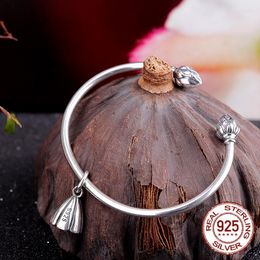 Bangle Pure 925 Sterling Silver Seedpod Of The Lotus Charm Bracelet & Bangles For Women Open Adjustable Simple Brand