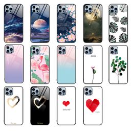 Slim Colorful Love Heart Tempered Glass Case For iPhone 15 Pro Max 14 13 12 11 XR X 8 7 Plus Shockproof TPU Bumper Hard Back Funda Conque