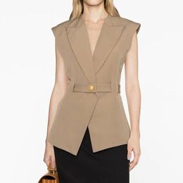New Designer Women Blazers Vest Sleeveless V Neck Lion Head Golden Button Suit Jacket Female Casual Fashion Slim OL Formal Business Blazer Vests Suit