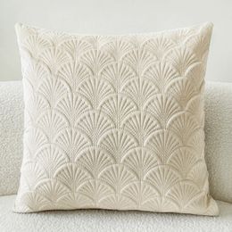 Pillow Case Sarung Bantal Beludru Desain Kerang 45X45Cm Dekoratif Kualitas Tinggi untuk Dekor Ruang Keluarga Sofa Krem Abu abu 230905