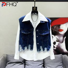 Men's Vests PFHQ High Quality Trendy Street Original Asymmetric Wornout Hem Design Casual Sleeveless Vest Stylish 2023 21F2281 230905