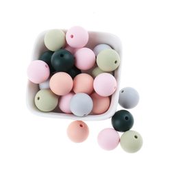 Teethers Toys QHBC 200pcs 15mm Round Silicone Baby Teether Beads BPA Free Personalised Chew Necklace Chain Toys Goods For borns Accessories 230906