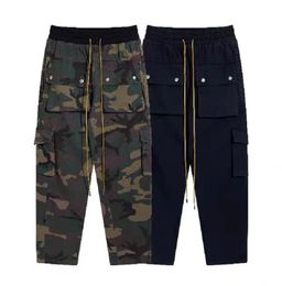 Designer Pants Rhuder Pants Sweatpants Pockets Classic Rhose Cargo Pants Overalls Mens Byxor Fashion String Draw Street Wear Tide Stacked Pants