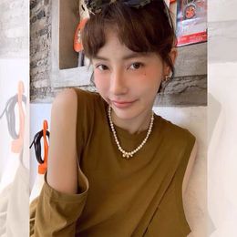Natural Freshwater Pearl Necklace for Women's Ins Small Market Retro Love Copper Ball Hoisting Clavicle Chain Fashion Jewellery