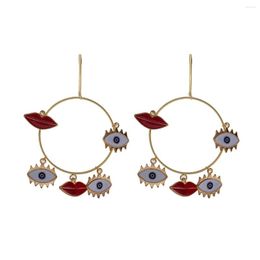 Dangle Earrings Statement Gold Colour Bohemian Style Big Red Lip Round Eyes Exaggerated Pendant Drop For Women Fashion Jewellery