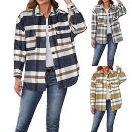 Women's Jackets Autumn/Winter Fashion Long Sleeved Coat Lapel Loose Plaid Woolen