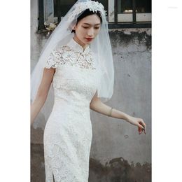 Ethnic Clothing Yourqipao Chinese Bride Wedding Dress Cheongsam Toast Gowns Women Improvement Young Style 2023 White Lace Prom Party Dresses