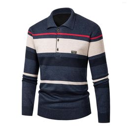Men's Sweaters Autumn Streetwear Knitted Wool Sweater Top Casual Long Sleeve Vacation Outdoor Striped Polo Shirt Harajuku Lapel Tunic