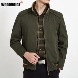 Mens Jackets Men Spring Autumn Military Jacket Business Casual Stand Collar Multipocket Doublesided Zipper Coats Male Cargo 230905