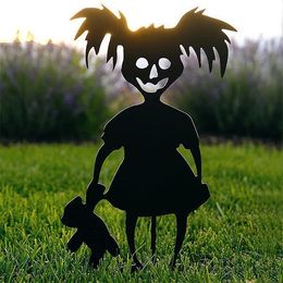 Party Decoration Halloween Cute Ghost Zombies-Metal Art Standing Silhouette For Garden Yard Pile Outdoor Sculpture Little Devil Home Decor 230905