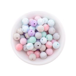 Teethers Toys 15MM 200PCS Silicone Round Baby Teether Beads Marble Metallic Color BPA Free Teething Necklace Pacifier Chain Shower Gift 230906