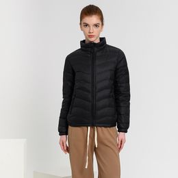 Women's LL Designer Short Down Coat Lightweight Down Coat Winter Collar Fashion Short Jacket Style Slim Fit Windproof Pocket Women's Warm Coat