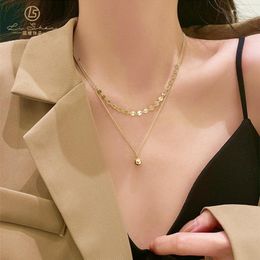 Chains Gold Double Disc Small Ball Copper Necklace Women's Plated 18k Wilderness Collarbone Chain