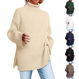Camisolas femininas Top Pijama Mulheres Elegantes Tops Oversized Turtleneck Sweater Trendy Ribbed Knit Pulôver Túnica Womens Snap Front Blusa