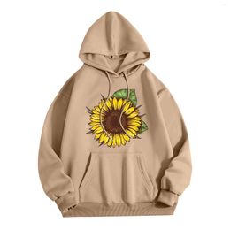 Women's Hoodies Sunflower Print Women Long Sleeve Hooded Sweatshirt Top Pullover Blouse Harajuku Khaki Hoodie Streetwear Moletom