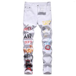 Men's Jeans Man's Digital Letter Print Patchwork Straight Denim Pants Color Contrast Slim Fit Stretch For Mens Y2k Man