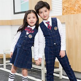 Special Occasions Children Korean Japanese Kindergarten Primary School Uniform Boy Girl Academic Navy Kawaii Waistcoat Vest Tie Clothing Set Suit 230906
