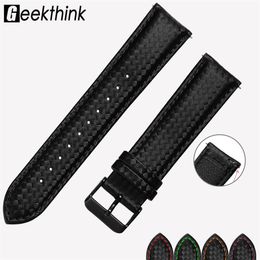 20mm 22mm Quick Release Black Carbon Fibre Leather Watch Strap Band For Gear S3 S2 Classic Width Replacement Band291J