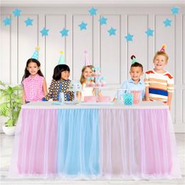 Table Skirt Shimmer Organza Chiffon Voile Wedding Decoration TableCloth Birthday Party Children Kids Dining Room Home For Events