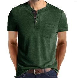 Men's T Shirts 2023 Summer Henley Collar T-Shirts Mens Short Sleeve Casual Tops Tee Fashion Solid Cotton Shirt For Men