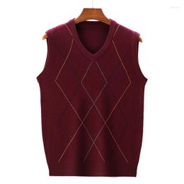 Men's Vests Men Sleeveless Jumpers 13.8% Wool Knit Tank Vest Sweater Tops V Neck Basic For Autumn Winter Argyle England Style Casual A1681