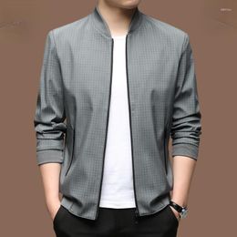 Men's Jackets Fashion Spring Jacket For Men Casual Baseball Collar 2023 Business Versatile Plaid Coats Jaqueta Masculina