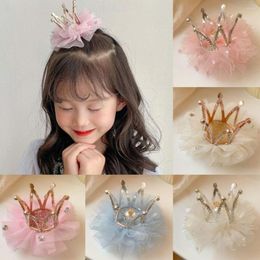 Hair Accessories Children's Princess Mesh Hairpin Girls Rhinestone Crown Sweet Tiara Lovely Clip Pearl Headwear