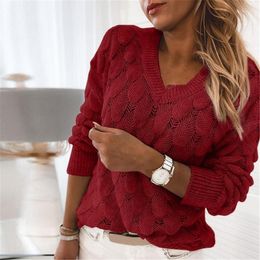 Women's Sweaters Women Pullover Autumn Winter Long Sleeve V Neck Knitted Sweater Hollow Out Feather Clothing Pull Femme 2023