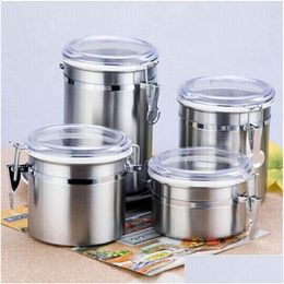 Food Jars Canisters Stainless Steel Sealed Canister Coffee Flour Sugar Container Holder Cans Pots Storage Bottles Jar Transparent Otka5