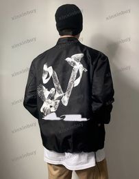 xinxinbuy Men designer Coat Jacket Birds Letter print long sleeves women Grey Black khaki apricot M-2XL