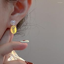 Dangle Earrings Silver Needle Mermaid Ji Pearl Flower Metal Simple Small Fragrance Wind Pendant Temperament Versatile