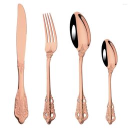 Dinnerware Sets Rose Gold 304 Stainless Steel Fork Copper Knife Scoop Teaspoon Flatware Cutlery Set Tableware For Party Wedding