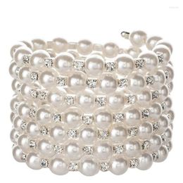 Link Bracelets Artificial Pearl Bracelet 7 Rows Elastic Multilayer Suitable For Wedding Jewelry 57BD