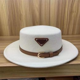 3 Colours Unisex Belt Flat Top Hat For Couples Designer Wool Hats Fashion Women Fitted Caps Mens Cap Men Casquette Bucket Hat Hut D275o