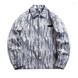 Men's Jackets Autumn Oversize Stripe Jacket Shirt Men Knitted Baggy Coat Fashion Korean Streetwear Vintage Outerwear Tops Clothing Male 3XL