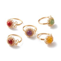 Natural Stone Cluster Beaded Rings For Women bird nest Amethyst 18K Gold Handmade Wedding Party Finger Ring