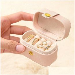 Jewelry Boxes Small Portable Storage Box Pu Leather Travel Organizer Ring Earrings Mini Display Case Holder Gift Package Drop Delive Otwkl